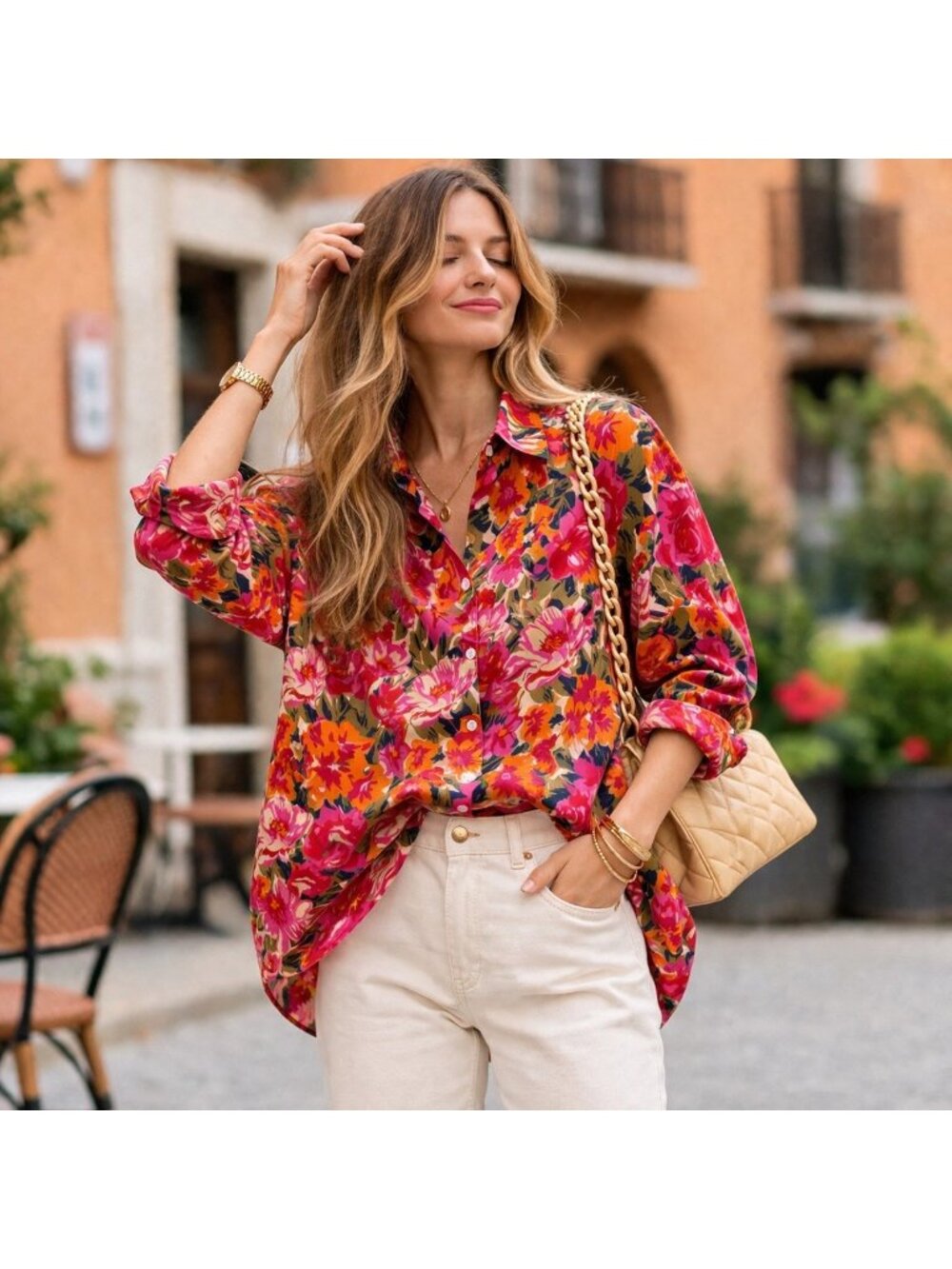 Sézane Max Floral Shirt Button Down Oversized Blouse Parisian Size 42 L - Picture 5 of 16